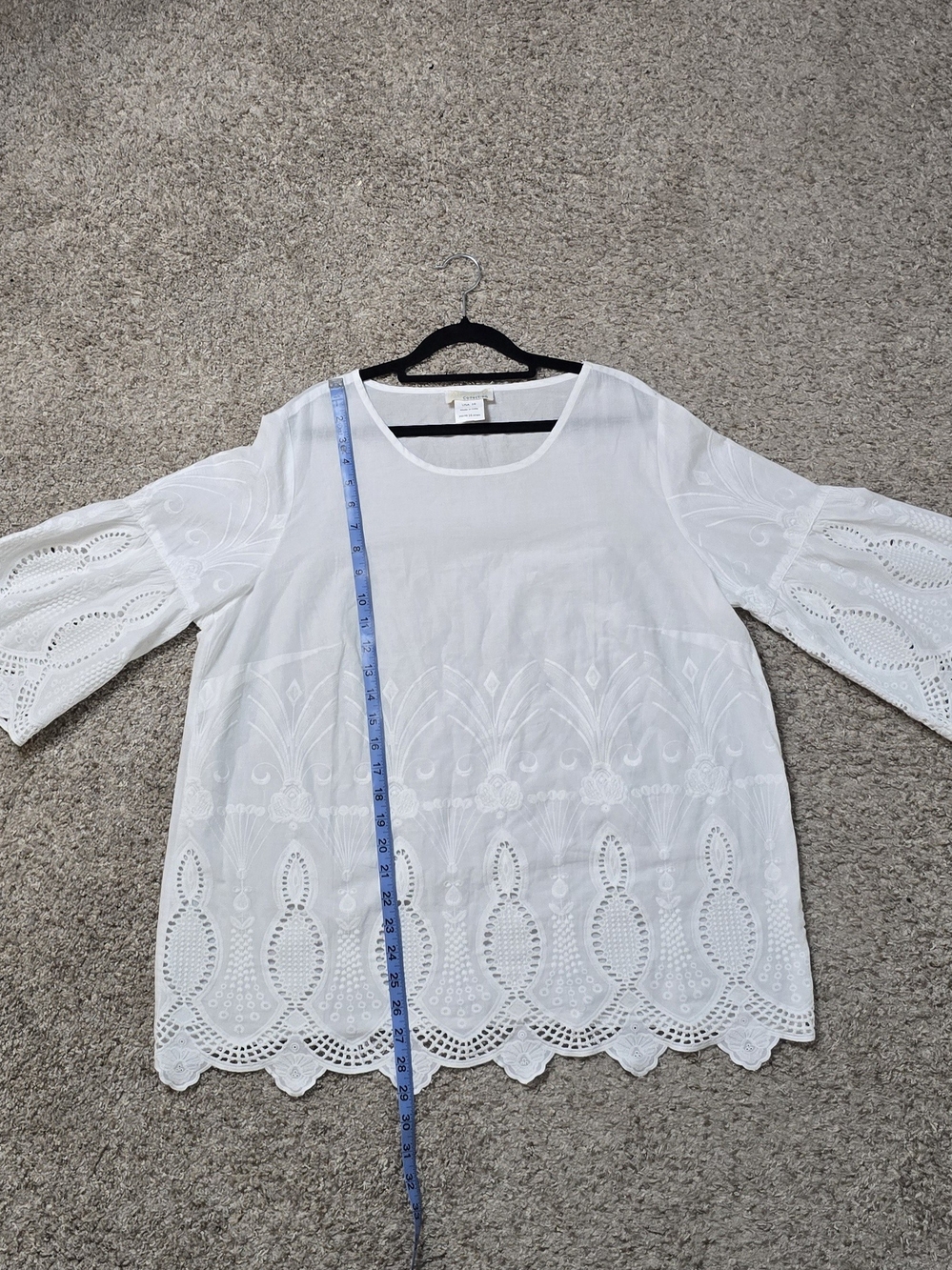 White Eyelet Crochet Tunic Top, 100% Cotton, Breathable, Lightweight (Size 16) - Picture 7 of 9